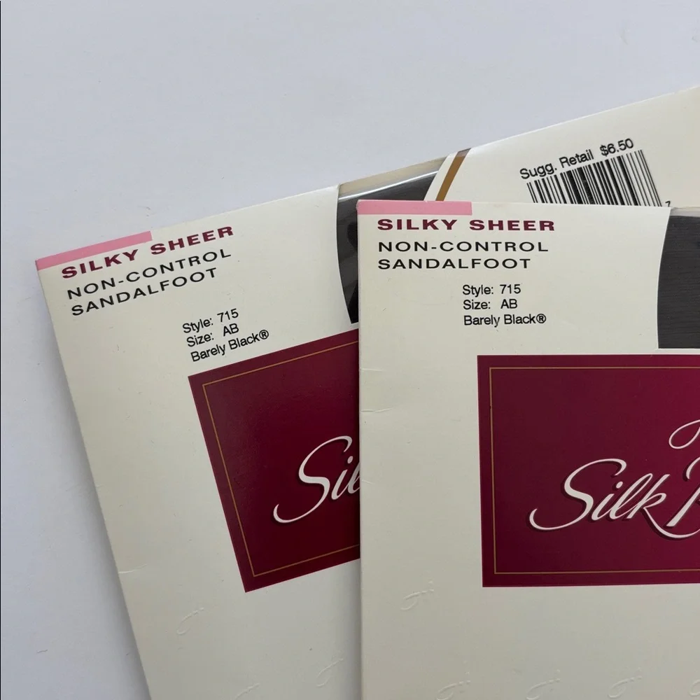 Vintage Lot 2 Hanes Silk Reflections NC Pantyhose Sandalfoot AB Barely Black 715